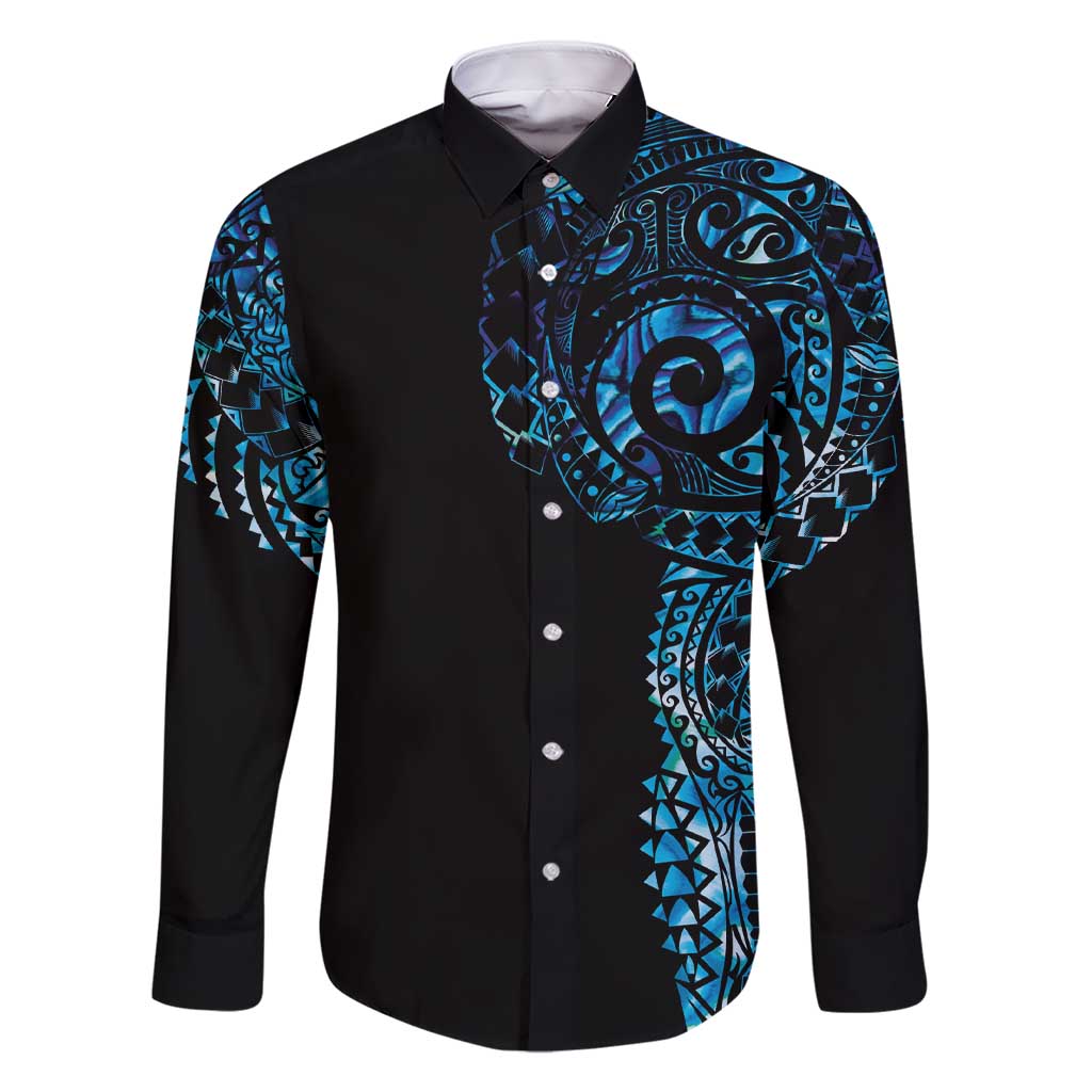 New Zealand Maori Koru Art Traditional Tattoo Family Matching Short Sleeve Bodycon Dress and Hawaiian Shirt Paua Shell