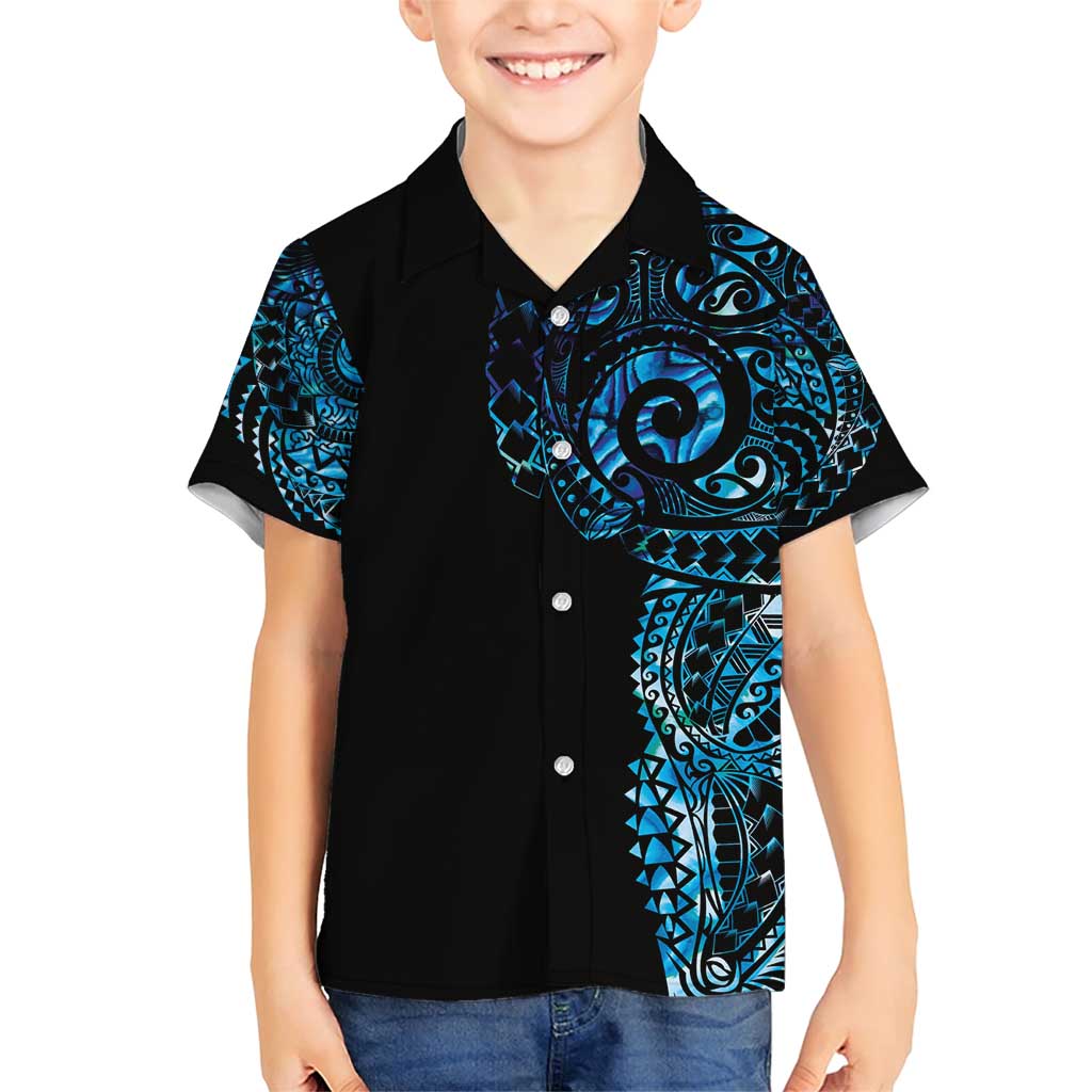 New Zealand Maori Koru Art Traditional Tattoo Family Matching Short Sleeve Bodycon Dress and Hawaiian Shirt Paua Shell