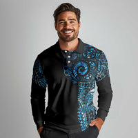 New Zealand Maori Koru Art Traditional Tattoo Long Sleeve Polo Shirt Paua Shell