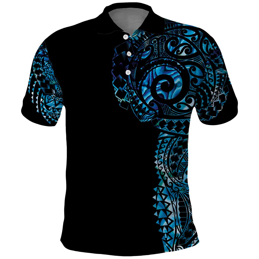 New Zealand Maori Koru Art Traditional Tattoo Polo Shirt Paua Shell