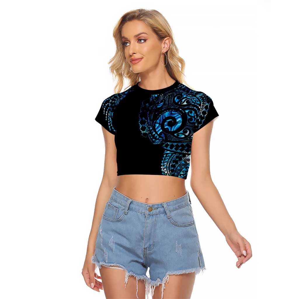 New Zealand Maori Koru Art Traditional Tattoo Raglan Cropped T Shirt Paua Shell
