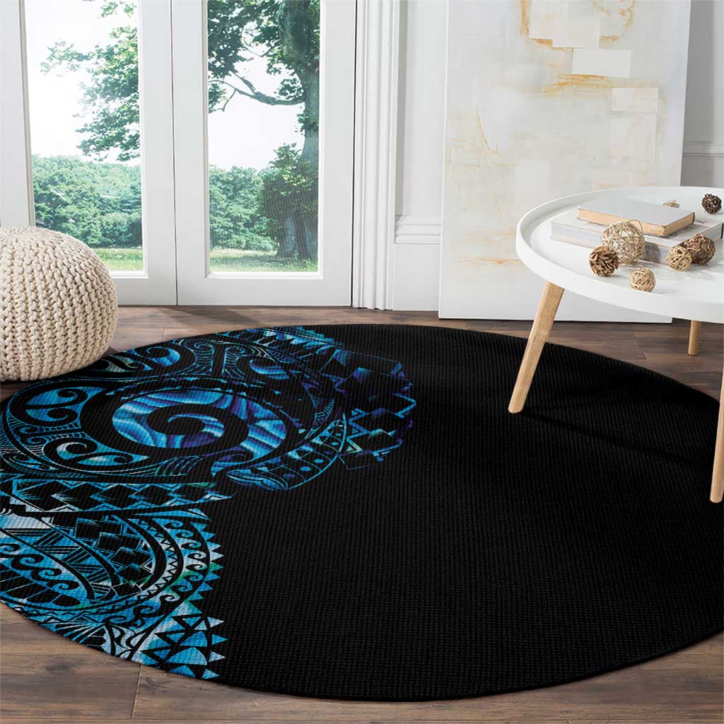 New Zealand Maori Koru Art Traditional Tattoo Round Carpet Paua Shell