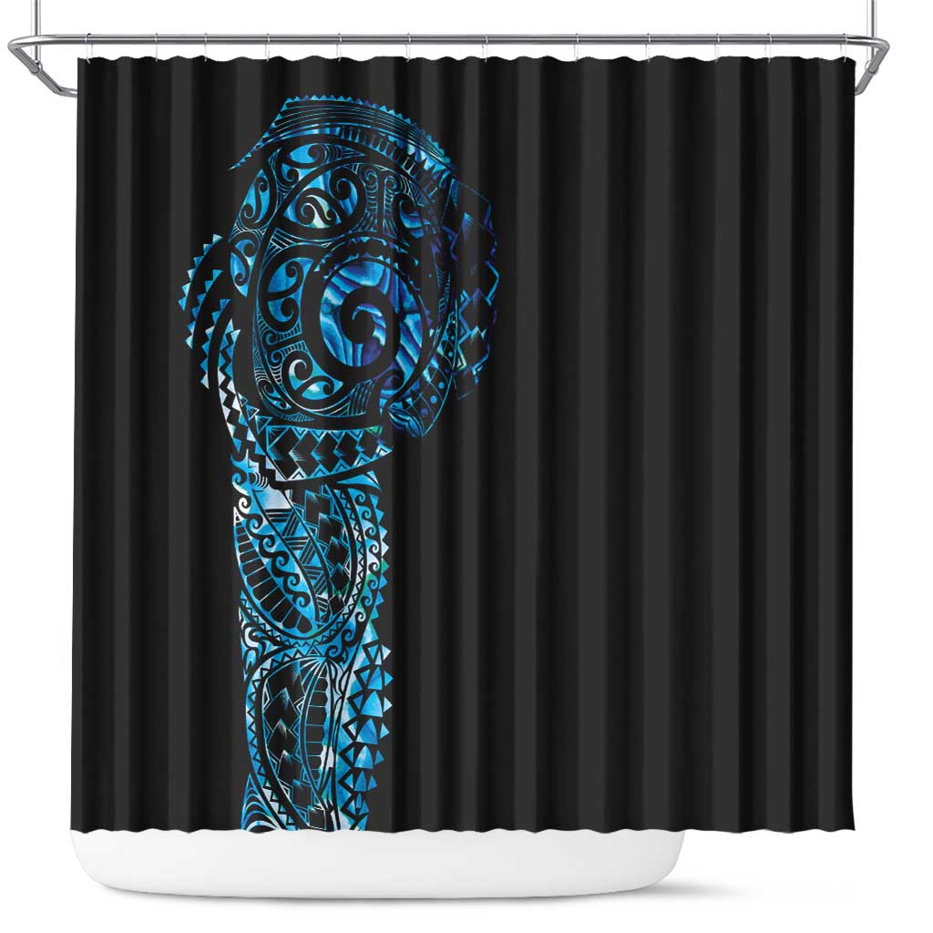 New Zealand Maori Koru Art Traditional Tattoo Shower Curtain Paua Shell LT03 Black - Polynesian Pride
