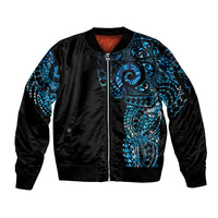 New Zealand Maori Koru Art Traditional Tattoo Sleeve Zip Bomber Jacket Paua Shell LT03 Unisex Black - Polynesian Pride