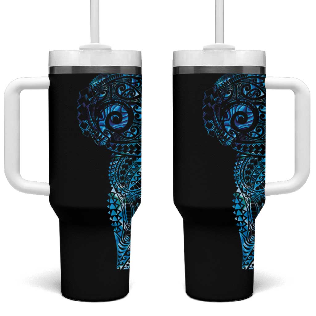 New Zealand Maori Koru Art Traditional Tattoo Tumbler With Handle Paua Shell