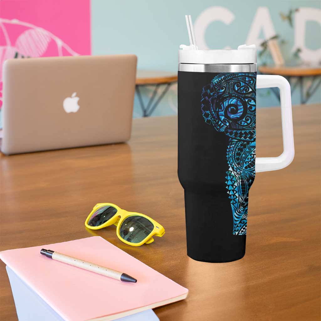 New Zealand Maori Koru Art Traditional Tattoo Tumbler With Handle Paua Shell