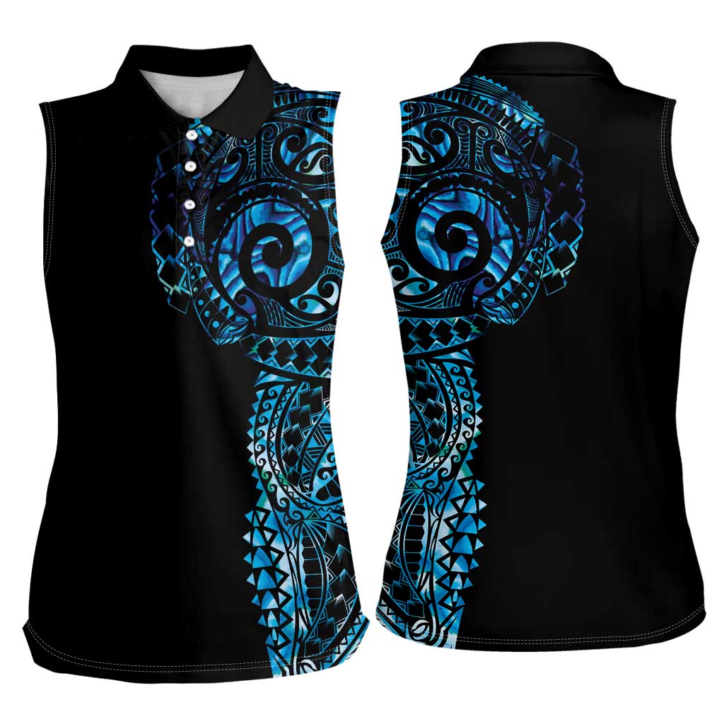 New Zealand Maori Koru Art Traditional Tattoo Women Sleeveless Polo Shirt Paua Shell