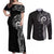 New Zealand Maori Koru Art Traditional Tattoo Couples Matching Off Shoulder Maxi Dress and Long Sleeve Button Shirt Simple Style