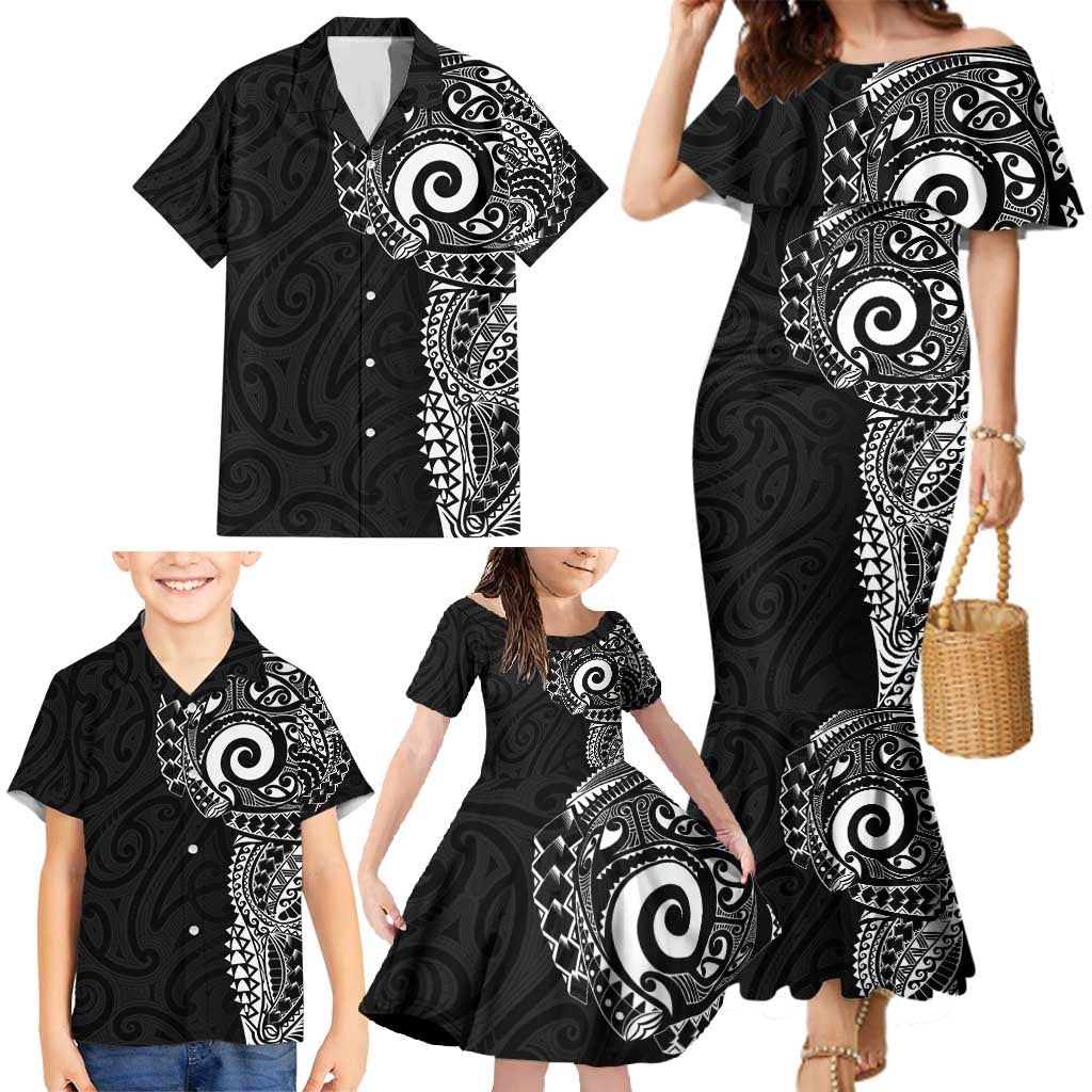 New Zealand Maori Koru Art Traditional Tattoo Family Matching Mermaid Dress and Hawaiian Shirt Simple Style