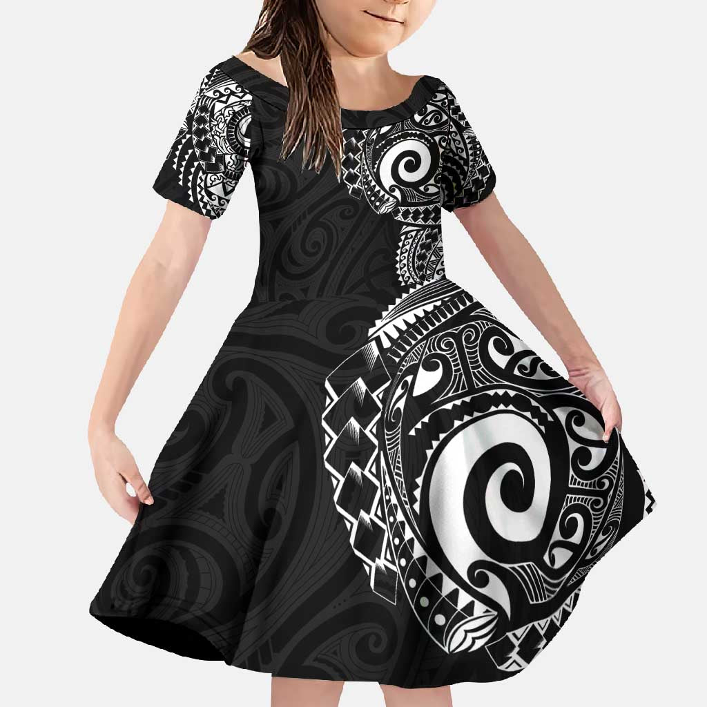 New Zealand Maori Koru Art Traditional Tattoo Family Matching Off Shoulder Maxi Dress and Hawaiian Shirt Simple Style