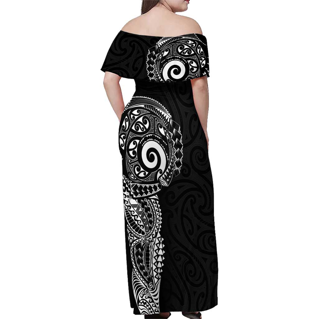 New Zealand Maori Koru Art Traditional Tattoo Family Matching Off Shoulder Maxi Dress and Hawaiian Shirt Simple Style