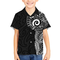 New Zealand Maori Koru Art Traditional Tattoo Family Matching Off Shoulder Short Dress and Hawaiian Shirt Simple Style