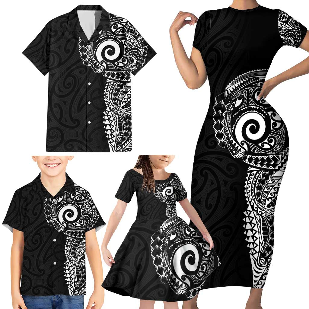 New Zealand Maori Koru Art Traditional Tattoo Family Matching Short Sleeve Bodycon Dress and Hawaiian Shirt Simple Style