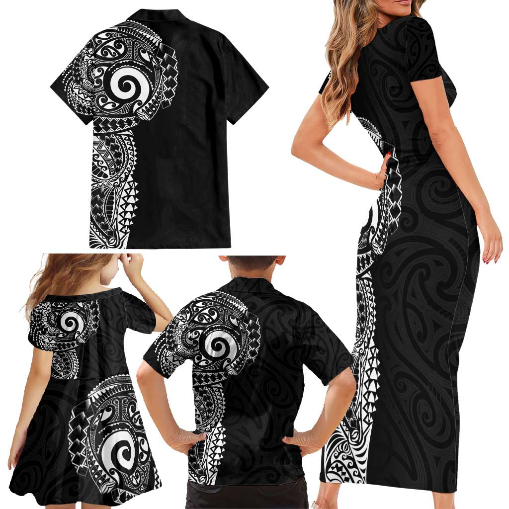 New Zealand Maori Koru Art Traditional Tattoo Family Matching Short Sleeve Bodycon Dress and Hawaiian Shirt Simple Style