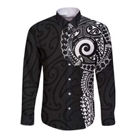 New Zealand Maori Koru Art Traditional Tattoo Long Sleeve Button Shirt Simple Style