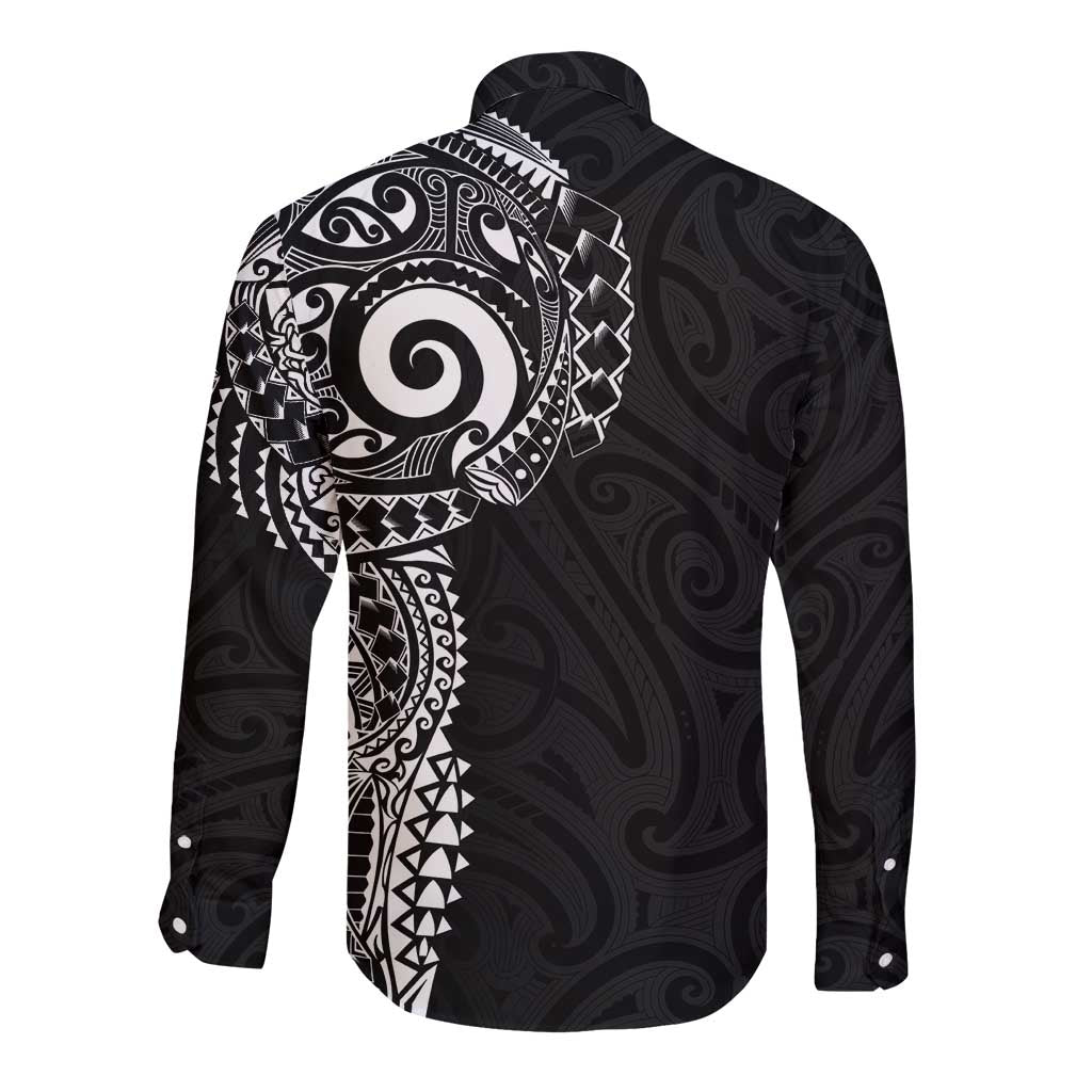 New Zealand Maori Koru Art Traditional Tattoo Long Sleeve Button Shirt Simple Style