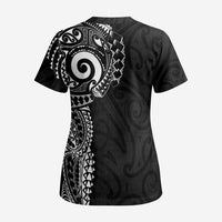 New Zealand Maori Koru Art Traditional Tattoo Scrub Top Simple Style - Polynesian Pride