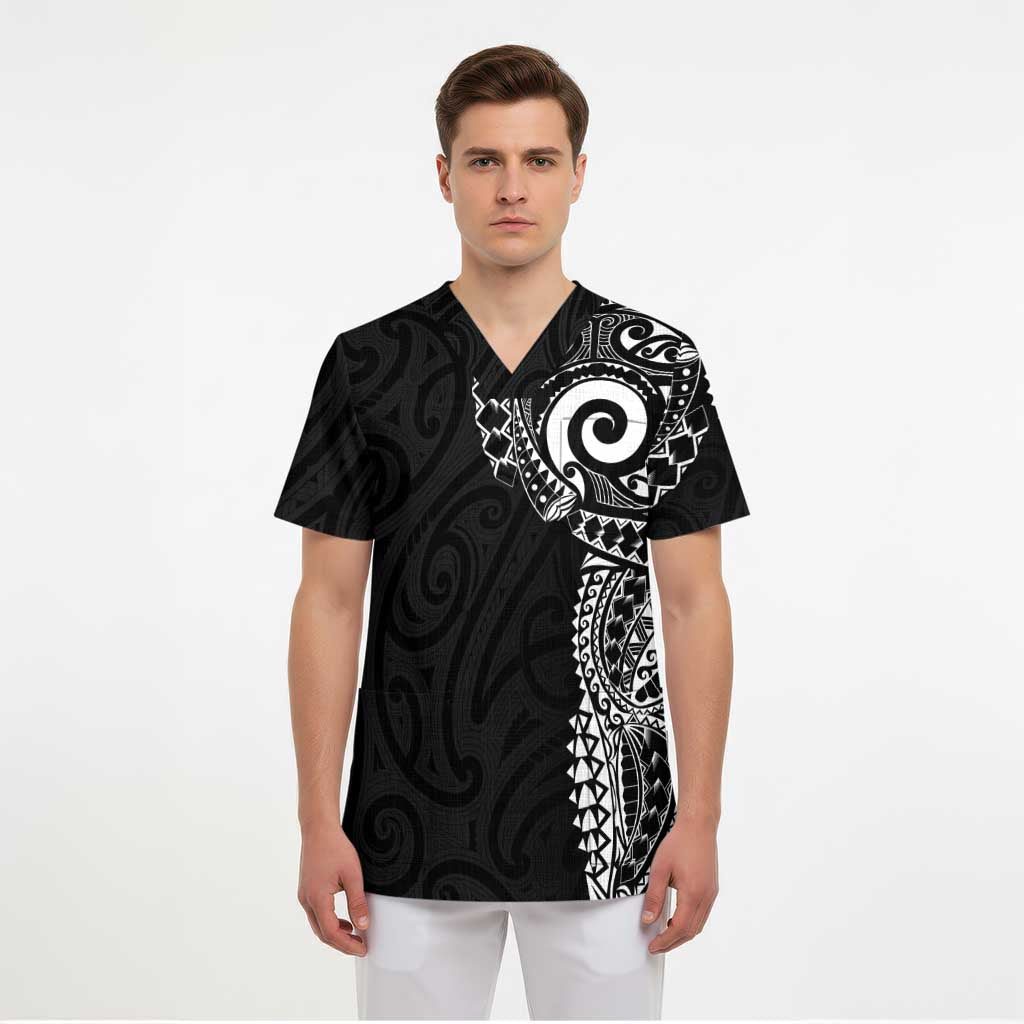 New Zealand Maori Koru Art Traditional Tattoo Scrub Top Simple Style - Polynesian Pride