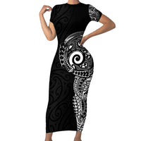 New Zealand Maori Koru Art Traditional Tattoo Short Sleeve Bodycon Dress Simple Style