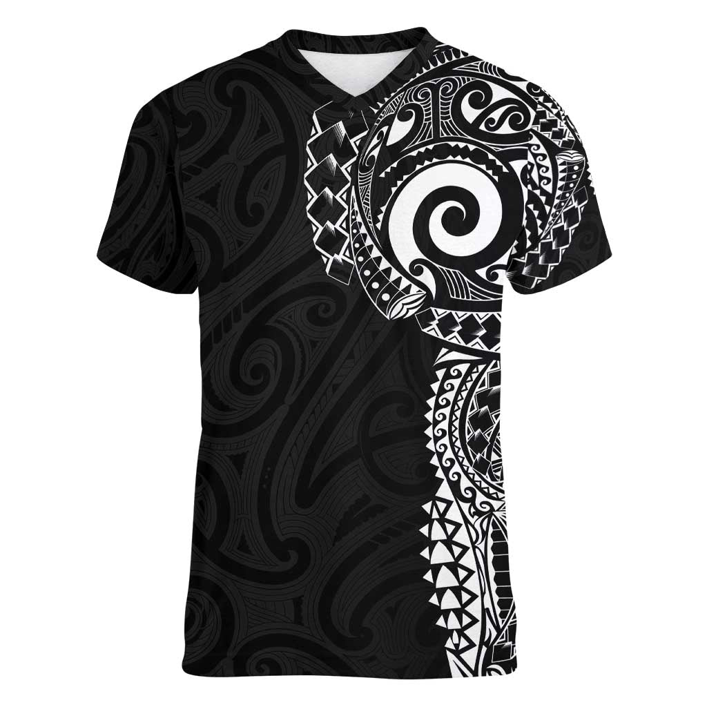 New Zealand Maori Koru Art Traditional Tattoo Women V-Neck T-Shirt Simple Style