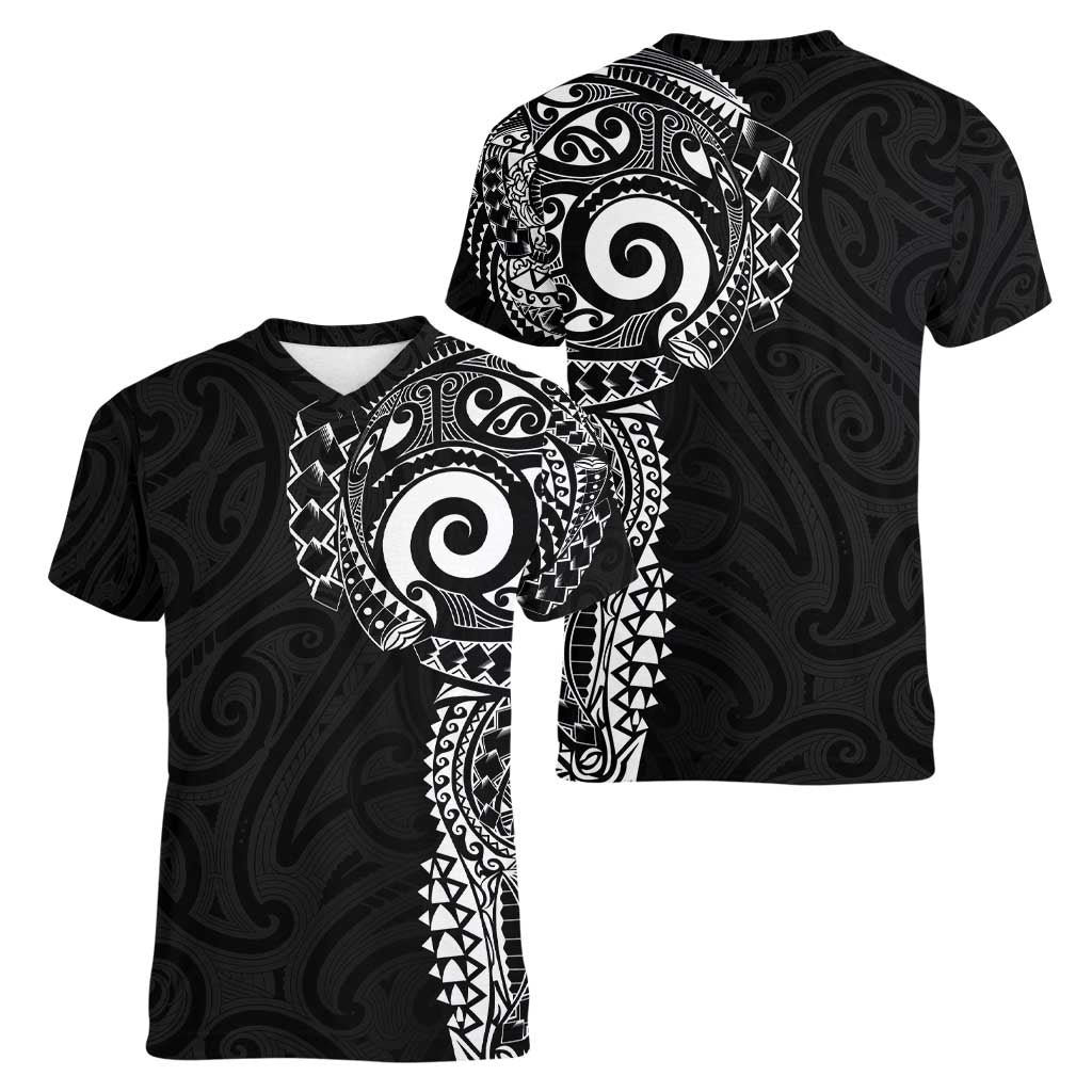 New Zealand Maori Koru Art Traditional Tattoo Women V-Neck T-Shirt Simple Style