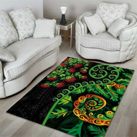 New Zealand Koru Plants and Pohutukawa Area Rug Maori Tattoo Pattern