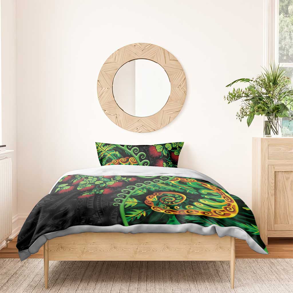 New Zealand Koru Plants and Pohutukawa Bedding Set Maori Tattoo Pattern