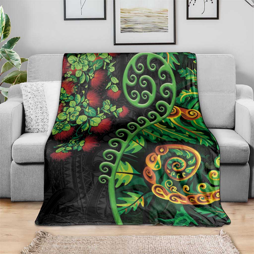 New Zealand Koru Plants and Pohutukawa Blanket Maori Tattoo Pattern LT03 - Polynesian Pride