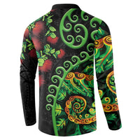 New Zealand Koru Plants and Pohutukawa Button Sweatshirt Maori Tattoo Pattern