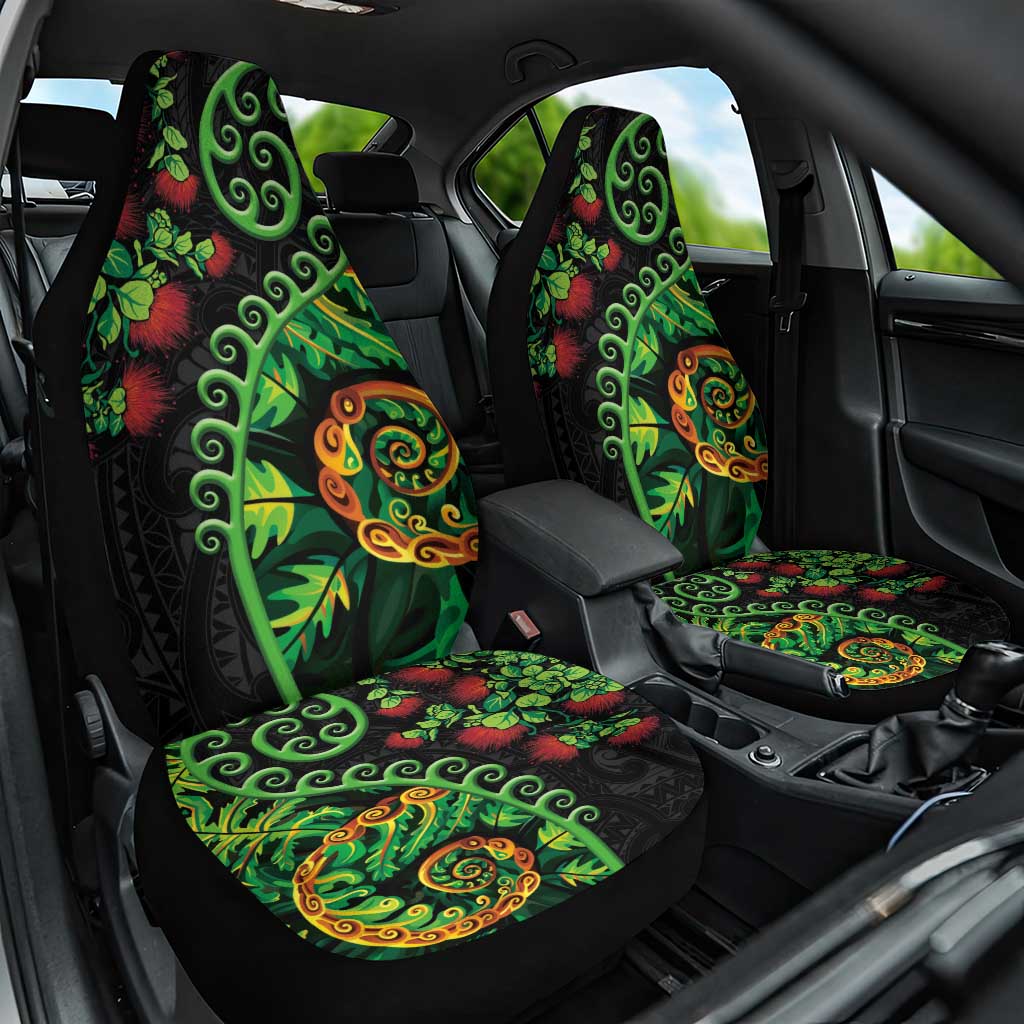 New Zealand Koru Plants and Pohutukawa Car Seat Cover Maori Tattoo Pattern