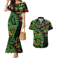 New Zealand Koru Plants and Pohutukawa Couples Matching Mermaid Dress and Hawaiian Shirt Maori Tattoo Pattern