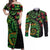 New Zealand Koru Plants and Pohutukawa Couples Matching Off Shoulder Maxi Dress and Long Sleeve Button Shirt Maori Tattoo Pattern