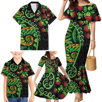 New Zealand Koru Plants and Pohutukawa Family Matching Mermaid Dress and Hawaiian Shirt Maori Tattoo Pattern