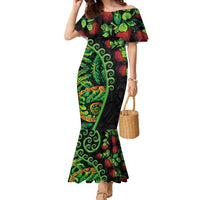 New Zealand Koru Plants and Pohutukawa Family Matching Mermaid Dress and Hawaiian Shirt Maori Tattoo Pattern