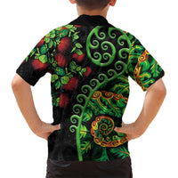 New Zealand Koru Plants and Pohutukawa Family Matching Tank Maxi Dress and Hawaiian Shirt Maori Tattoo Pattern