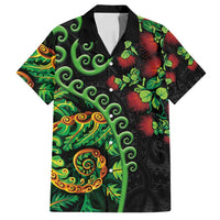 New Zealand Koru Plants and Pohutukawa Family Matching Tank Maxi Dress and Hawaiian Shirt Maori Tattoo Pattern
