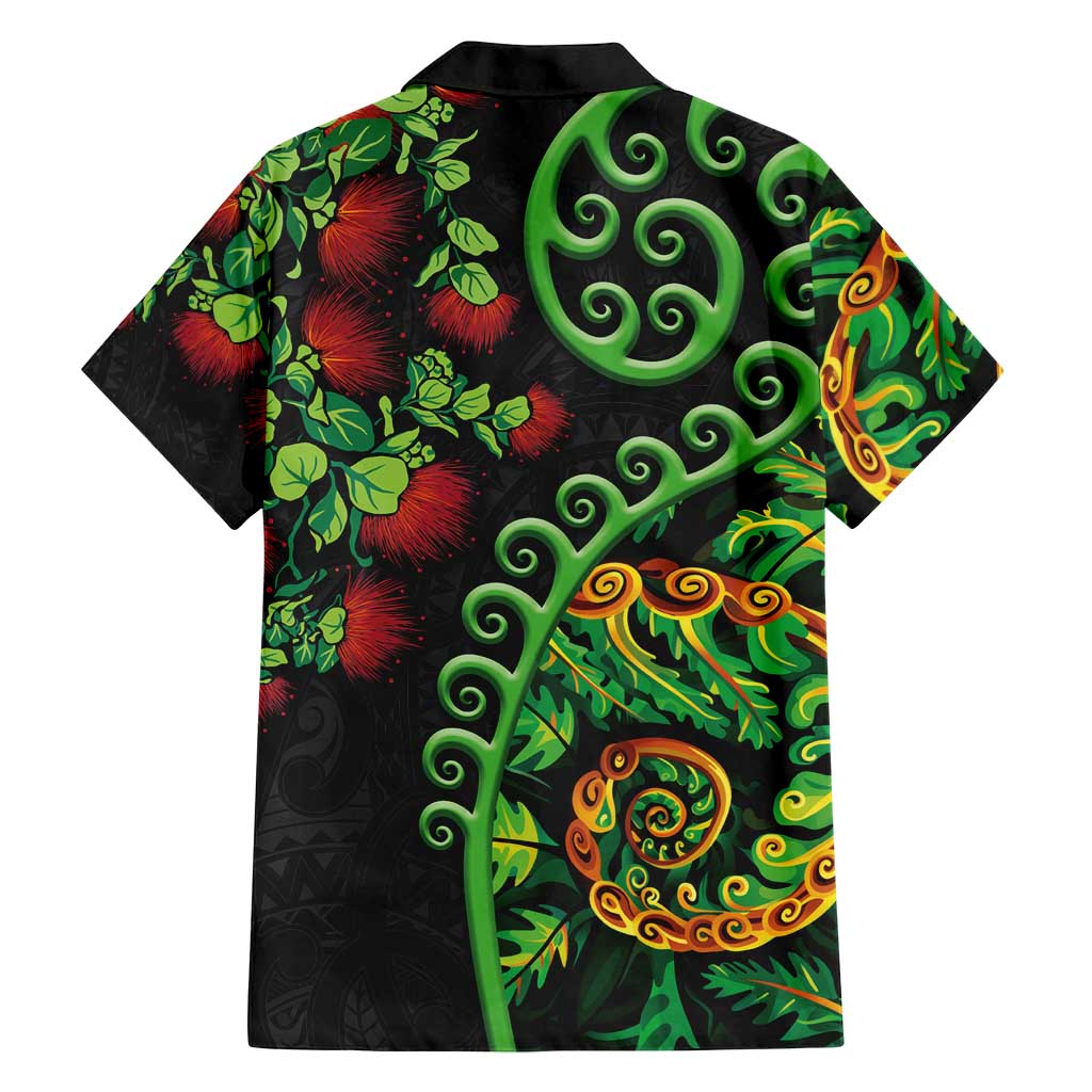 New Zealand Koru Plants and Pohutukawa Family Matching Tank Maxi Dress and Hawaiian Shirt Maori Tattoo Pattern