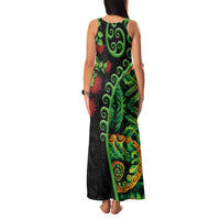 New Zealand Koru Plants and Pohutukawa Family Matching Tank Maxi Dress and Hawaiian Shirt Maori Tattoo Pattern