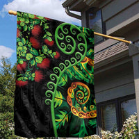 New Zealand Koru Plants and Pohutukawa Garden Flag Maori Tattoo Pattern