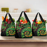 New Zealand Koru Plants and Pohutukawa Grocery Bag Maori Tattoo Pattern