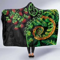 New Zealand Koru Plants and Pohutukawa Hooded Blanket Maori Tattoo Pattern