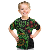 New Zealand Koru Plants and Pohutukawa Kid T Shirt Maori Tattoo Pattern