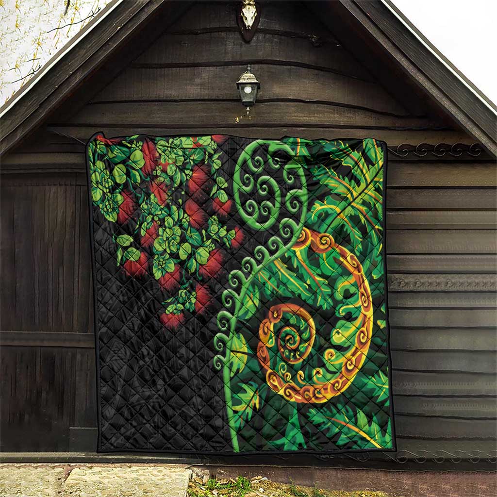 New Zealand Koru Plants and Pohutukawa Quilt Maori Tattoo Pattern
