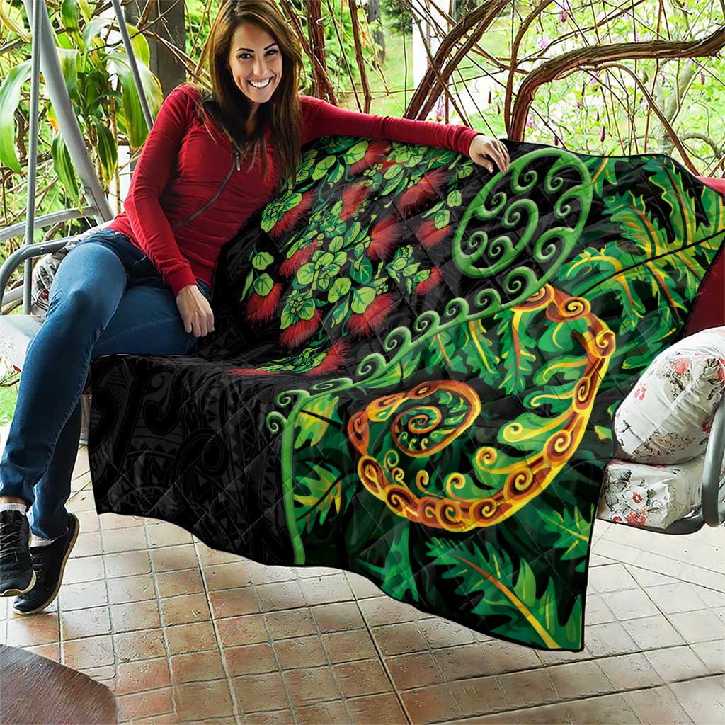 New Zealand Koru Plants and Pohutukawa Quilt Maori Tattoo Pattern