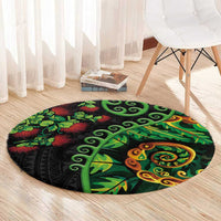 New Zealand Koru Plants and Pohutukawa Round Carpet Maori Tattoo Pattern