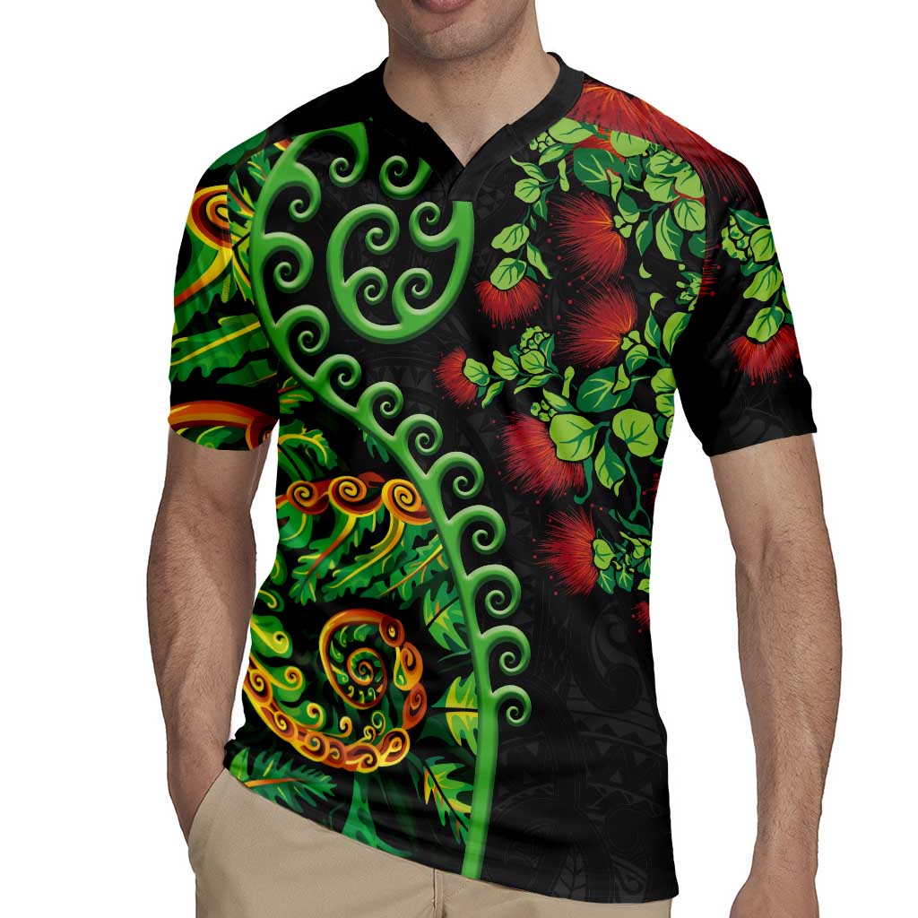New Zealand Koru Plants and Pohutukawa Rugby Jersey Maori Tattoo Pattern