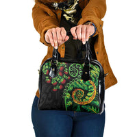 New Zealand Koru Plants and Pohutukawa Shoulder Handbag Maori Tattoo Pattern LT03 One Size Black - Polynesian Pride