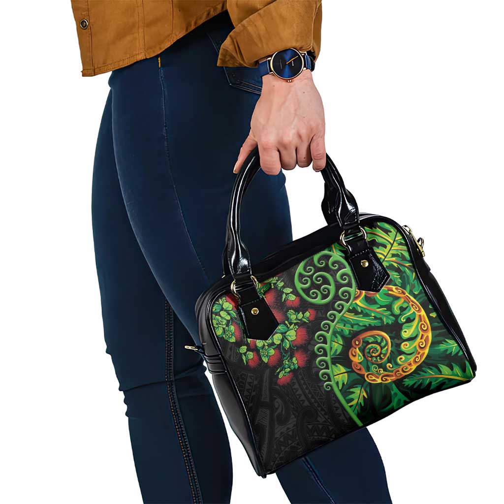 New Zealand Koru Plants and Pohutukawa Shoulder Handbag Maori Tattoo Pattern LT03 - Polynesian Pride