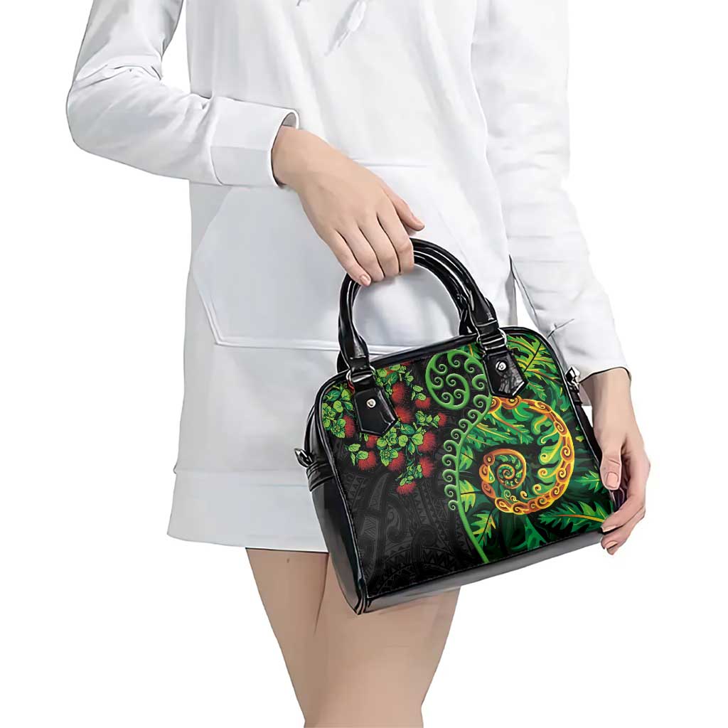 New Zealand Koru Plants and Pohutukawa Shoulder Handbag Maori Tattoo Pattern LT03 - Polynesian Pride