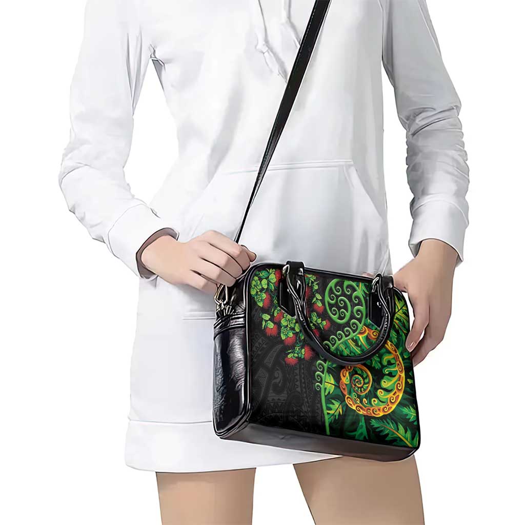 New Zealand Koru Plants and Pohutukawa Shoulder Handbag Maori Tattoo Pattern LT03 - Polynesian Pride